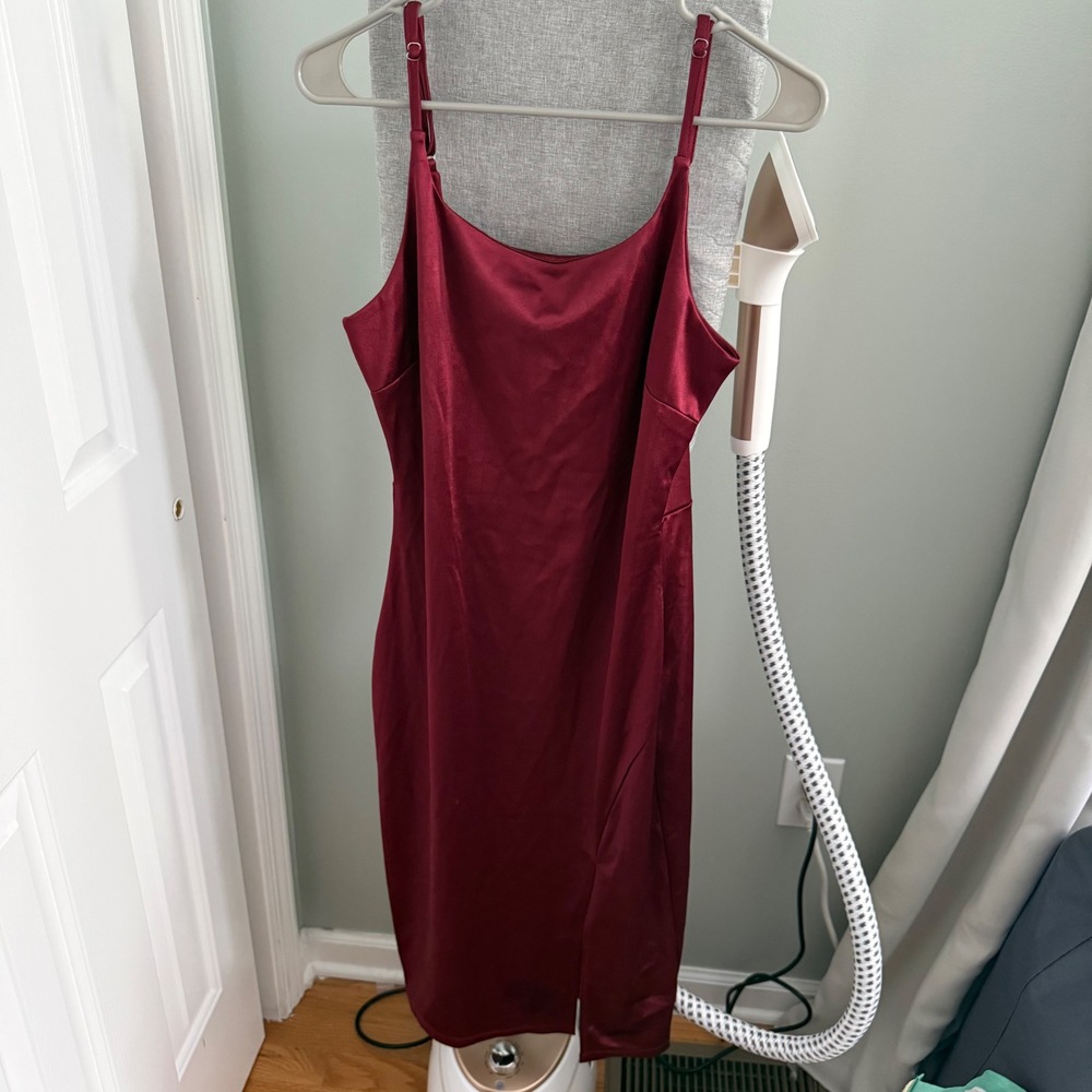 Revamped Burgundy Satin Midi Slip Dress M 90s Y2K Dark Romantic Cocktail JS32842